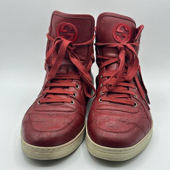 GUCCI GG High Top Guccissima Embossed Monogram Sneakers Red Sz 11 - Picture 3 of 10